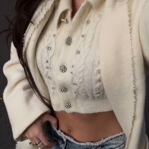 ❄️✨🐻‍❄️ ZARA BEADED CROP KNIT CARDIGAN